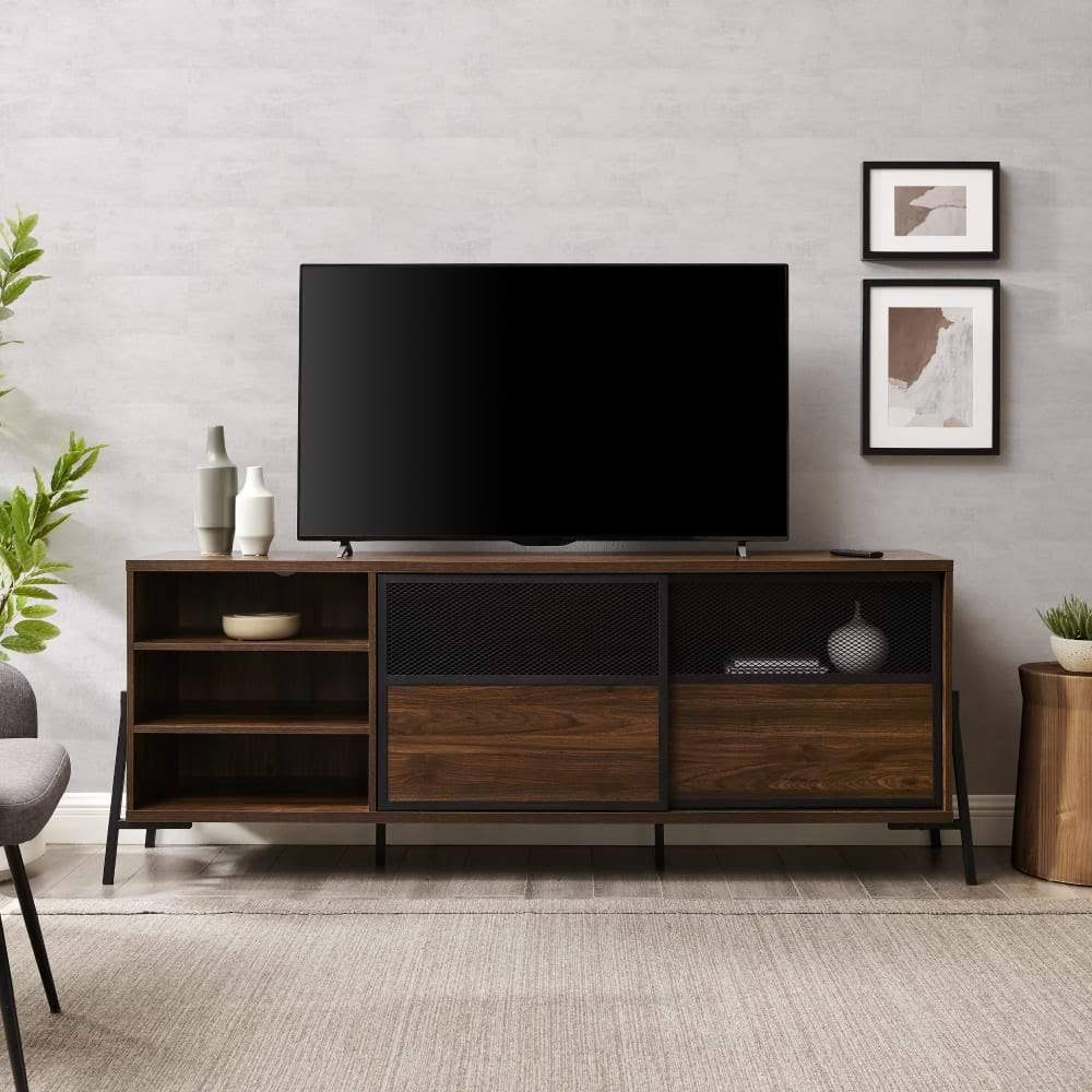 70x22 2 Door Sliding Metal Mesh Door TV Console E298
