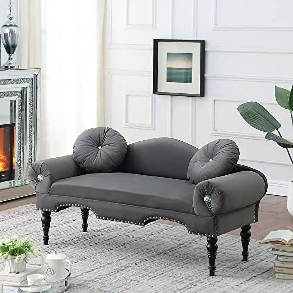 54" Velvet Loveseat Sofa 2 Seater Couch with 2 Round Pillows D669358