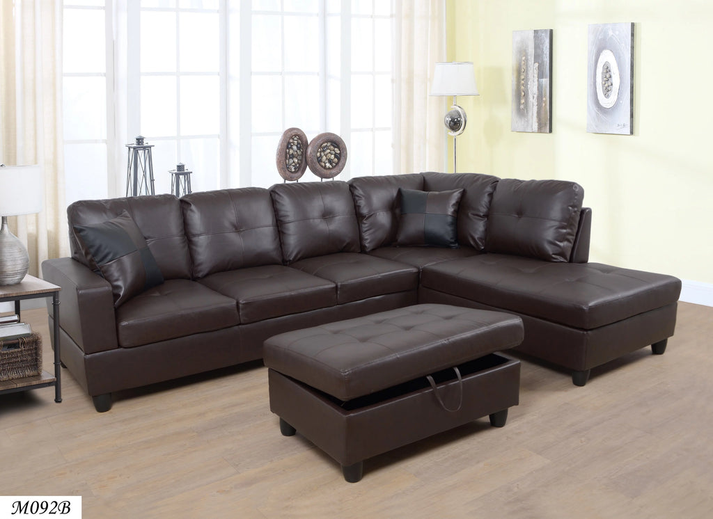 Brown Faux Leather Sectional with Storage Ottoman M481504