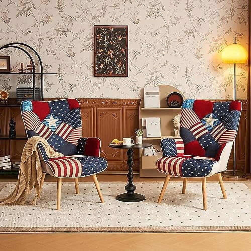 Accent Chair High Back Armchair Linen Fabric Solid Wood M662