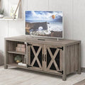 Gray TV Stand with Barn Door and 2 Open Compartments S70343