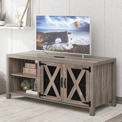 Gray TV Stand with Barn Door and 2 Open Compartments S70343