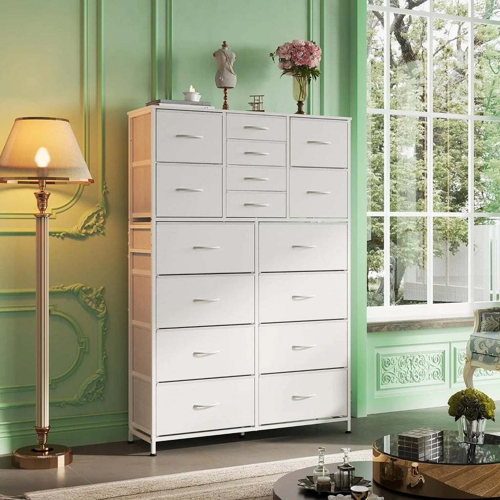 White 16 Drawer Fabric Storage Dresser B82814