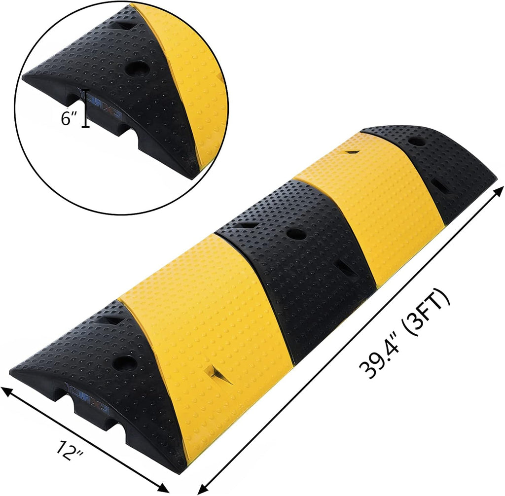 Rubber Speed Bumps 1 Pack 2-Channel 3FT Modular Traffic Driveway Speed Bump Heavy Duty Cable Protector Ramp with 3 Bolts ( 39.4 x 12 W x 2.4 H) Pack of 2 T2551