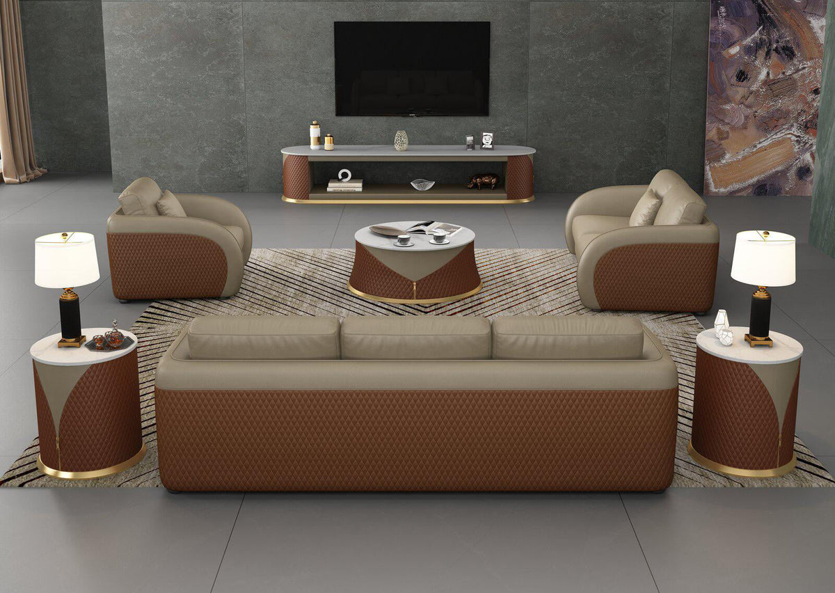 Beige Brown Italian Leather Arm Chair Z607