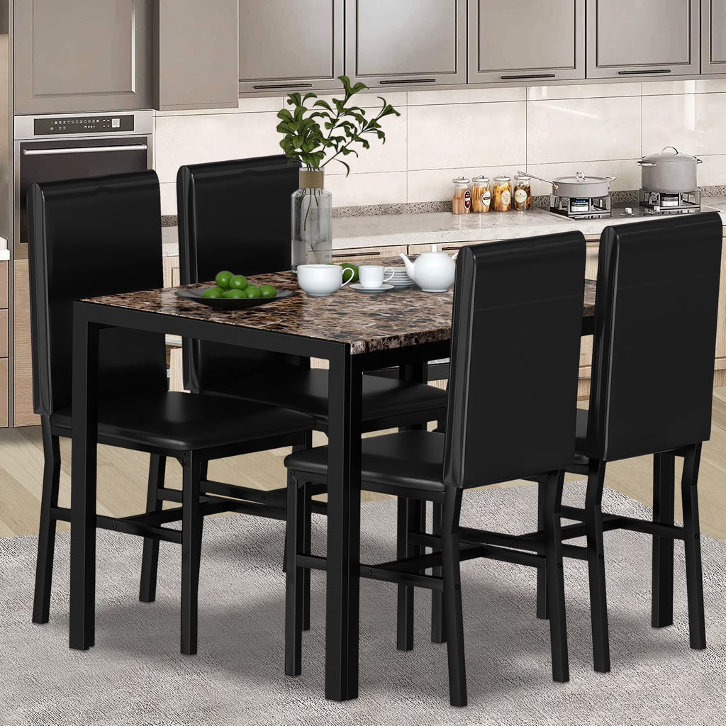 5 Piece Faux Marble Rectangular Dining Table Set with 4 Upholstered Metal Chairs R750408