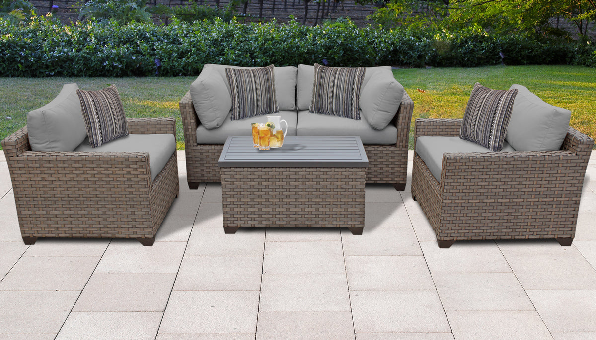 5 Piece Wicker Patio Conversation Set with Club Chair and Cushion Covers E14095