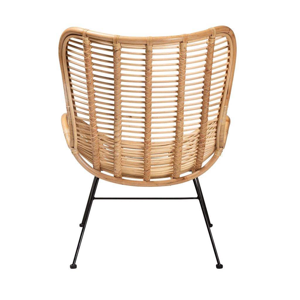 Natural Brown Rattan and Black Metal Accent Chair G649