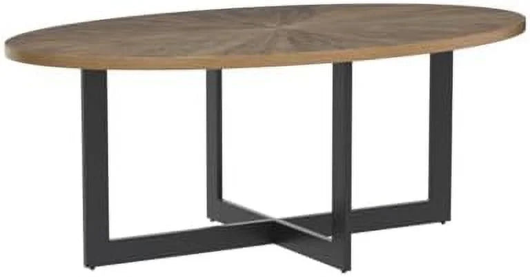 Solid Wood Oval Coffee Table with Cross Metal Legs V11114