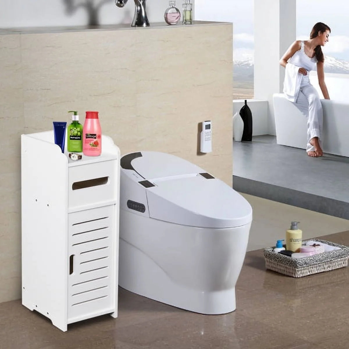 White Storage Cabinet with Doors & Shelves X918261