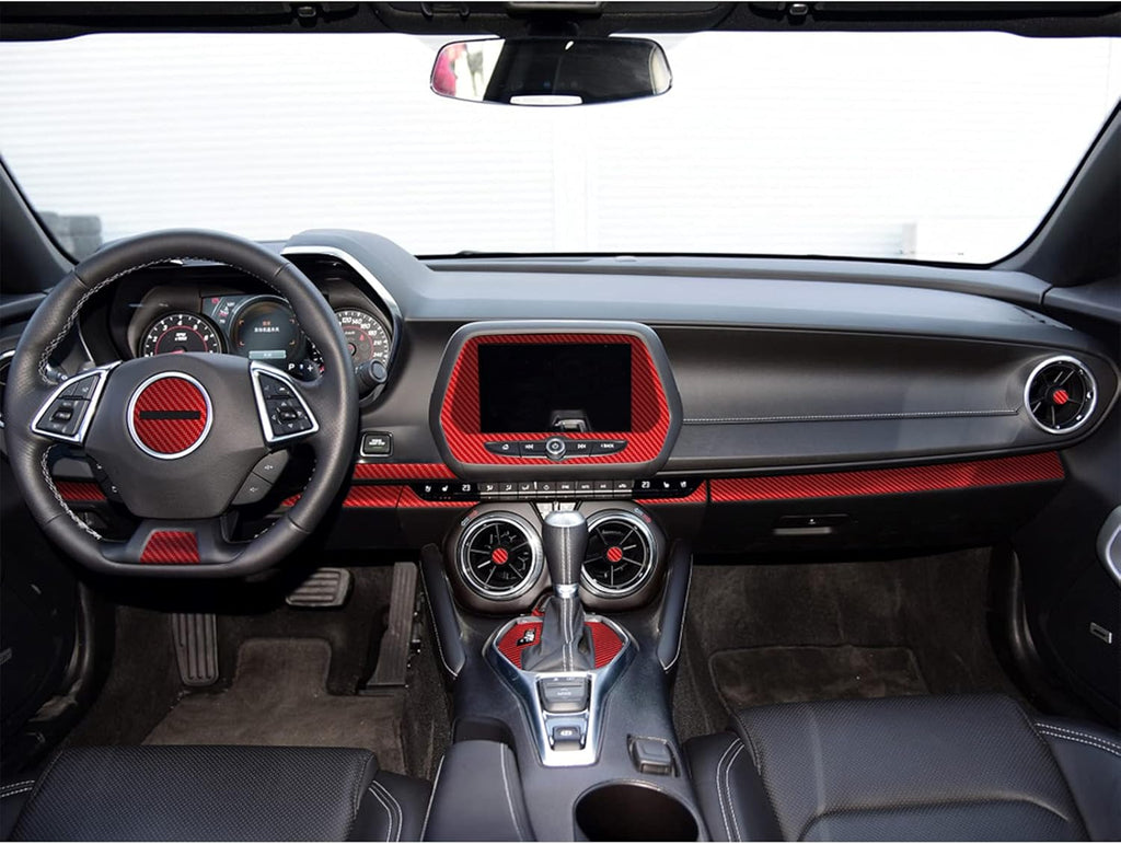 Red 28PCS Carbon Fiber Texture Vinyl Wrap Center Console Dashboard Cover Sticker Q931