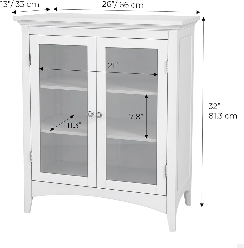 White 2-Door Wooden Floor Cabinet with Adjustable Shelves I326