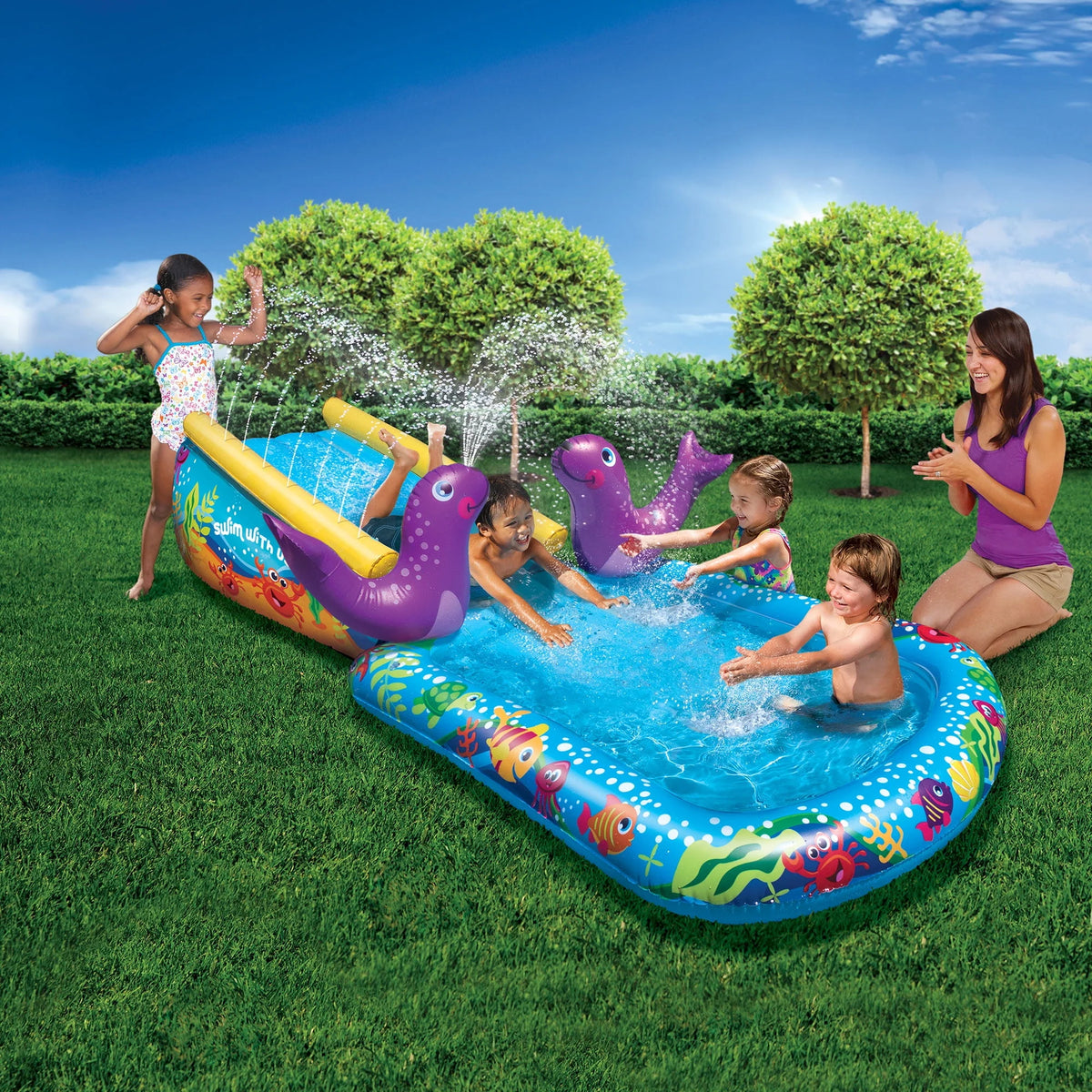Inflatable Water Slide & Splash Pool with Sprinkler P860552