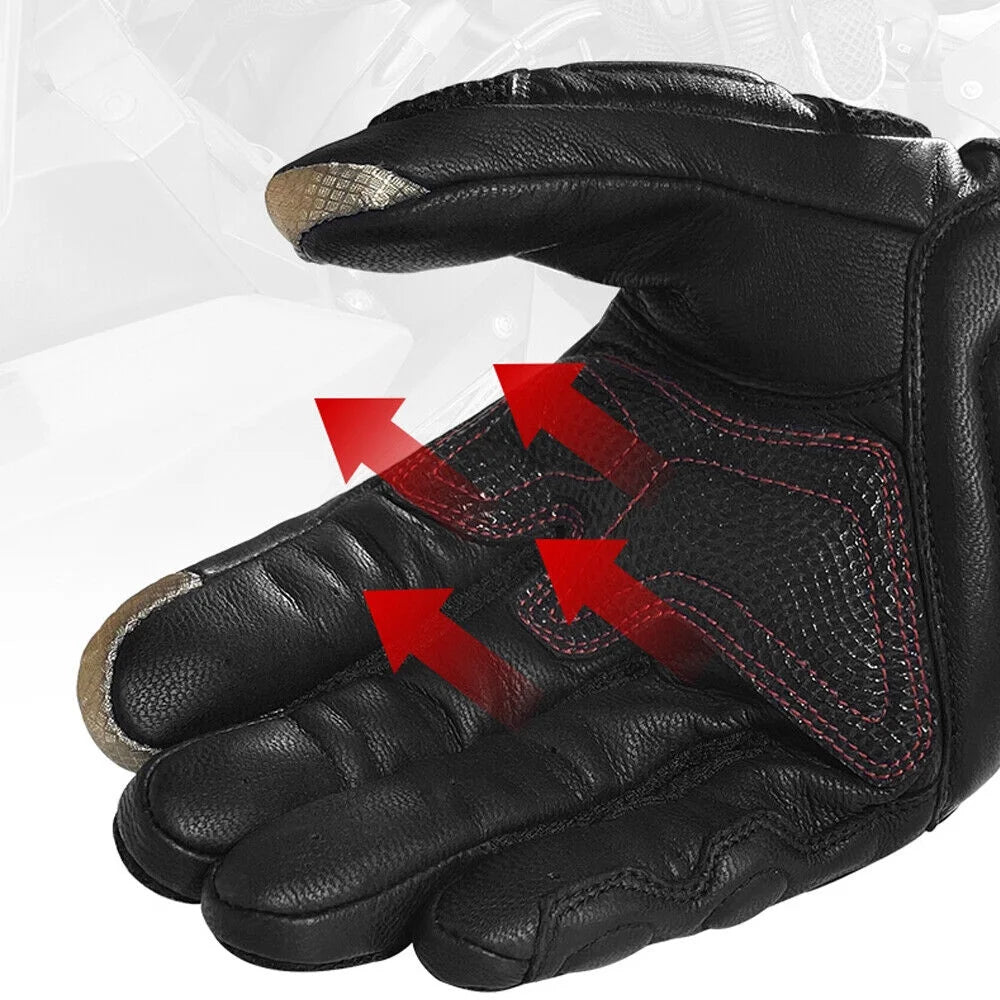 Leather Motorcycle Full Finger Touchscreen Riding Gloves H86495