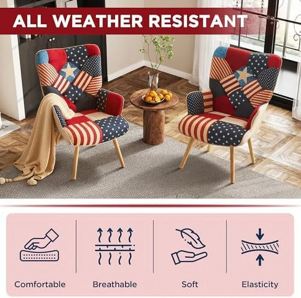 Accent Chair High Back Armchair Linen Fabric Solid Wood M662
