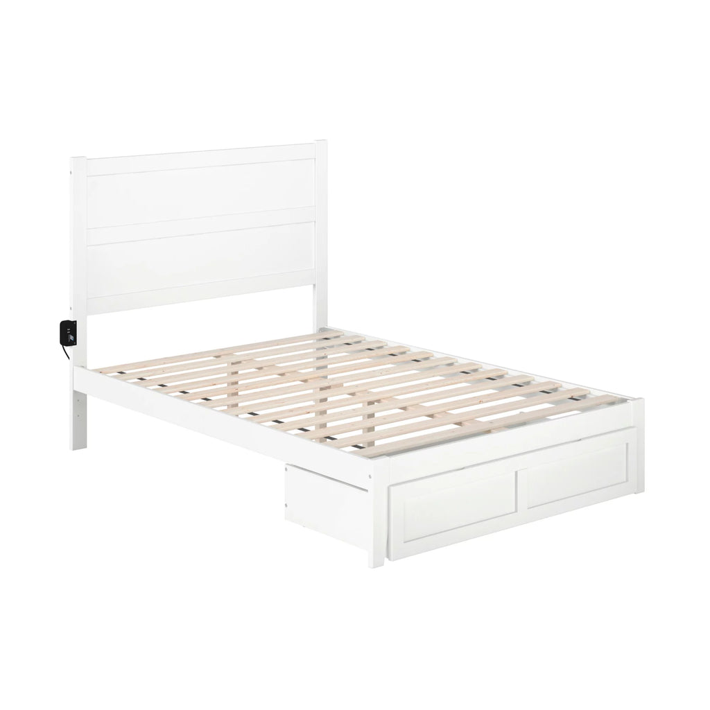White Wood Full Bed with Foot Drawer F3371