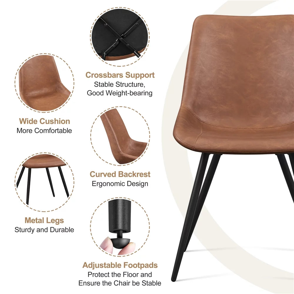 Brown Faux Leather Dining Chairs with Metal Legs S9751