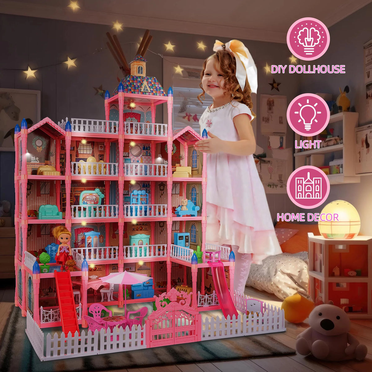 5-Story 19 Rooms Dollhouse with 1 Doll Toy Figure S672