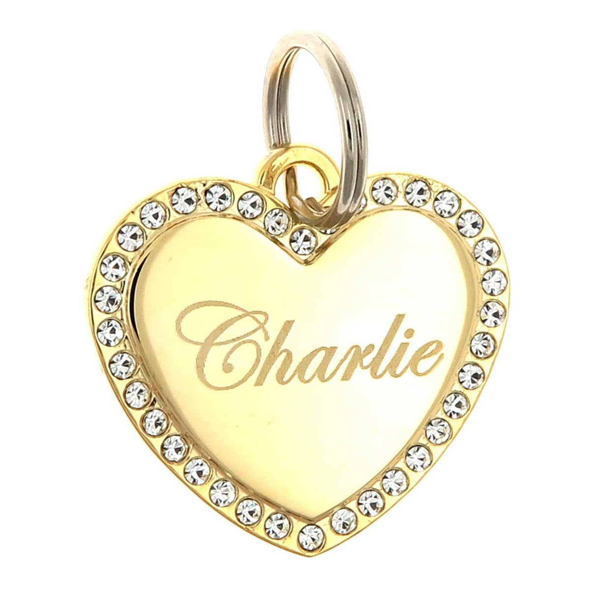 Custom Engraved Gold-Plated Heart Rhinestones Pet ID Tag V20819