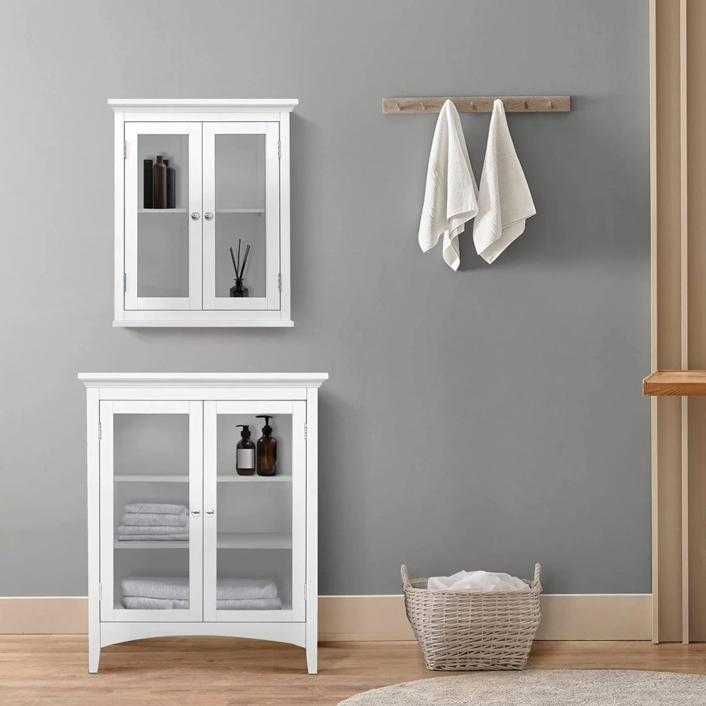 White 2-Door Wooden Floor Cabinet with Adjustable Shelves I326
