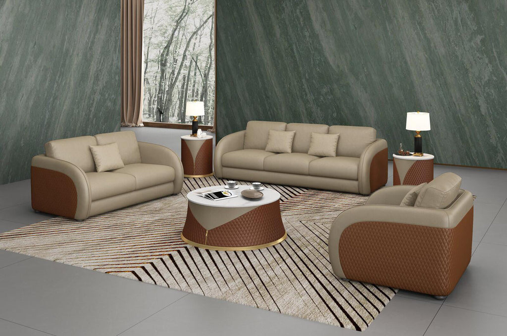 Beige Brown Italian Leather Arm Chair Z607