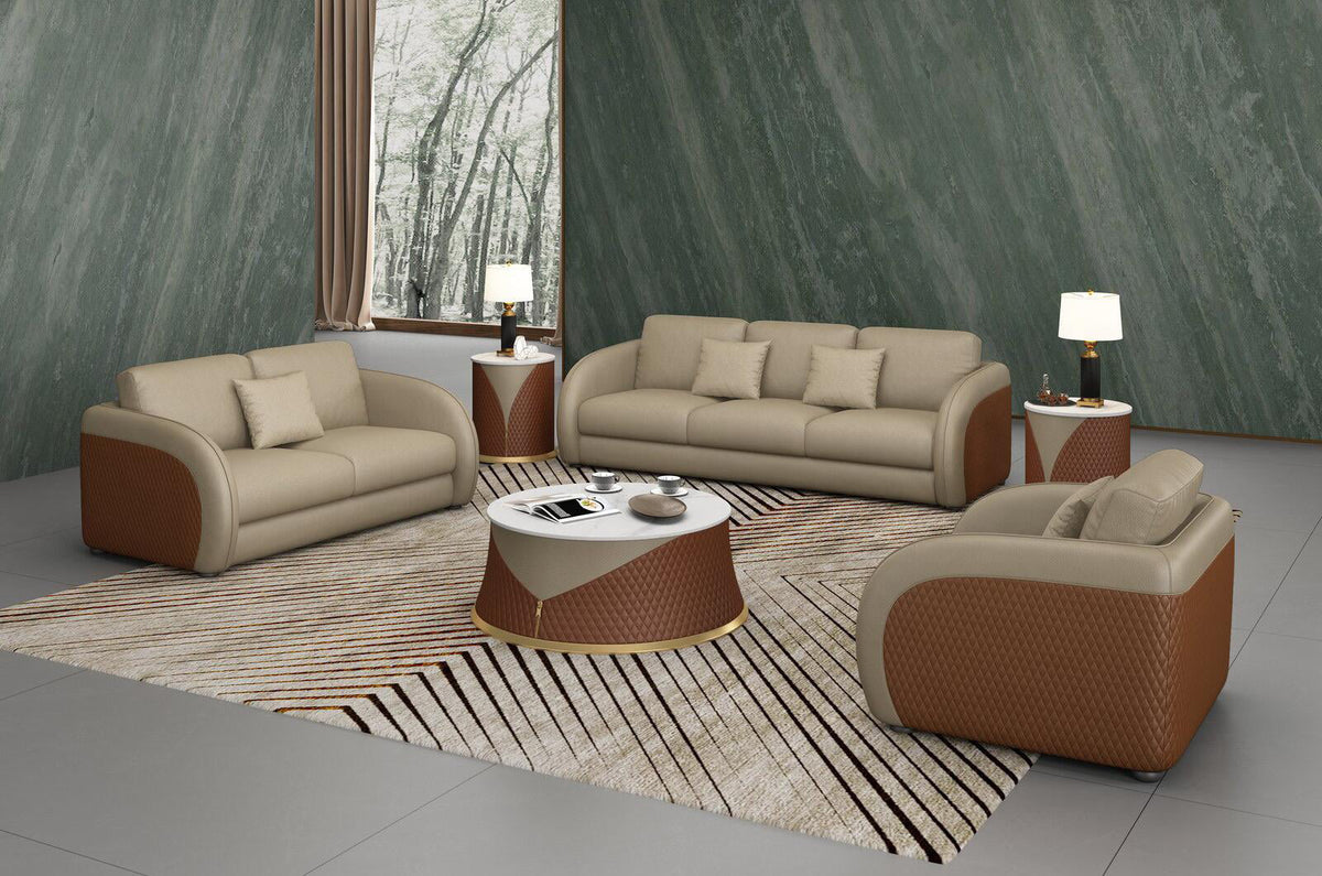 Beige Brown Italian Leather Arm Chair Z607
