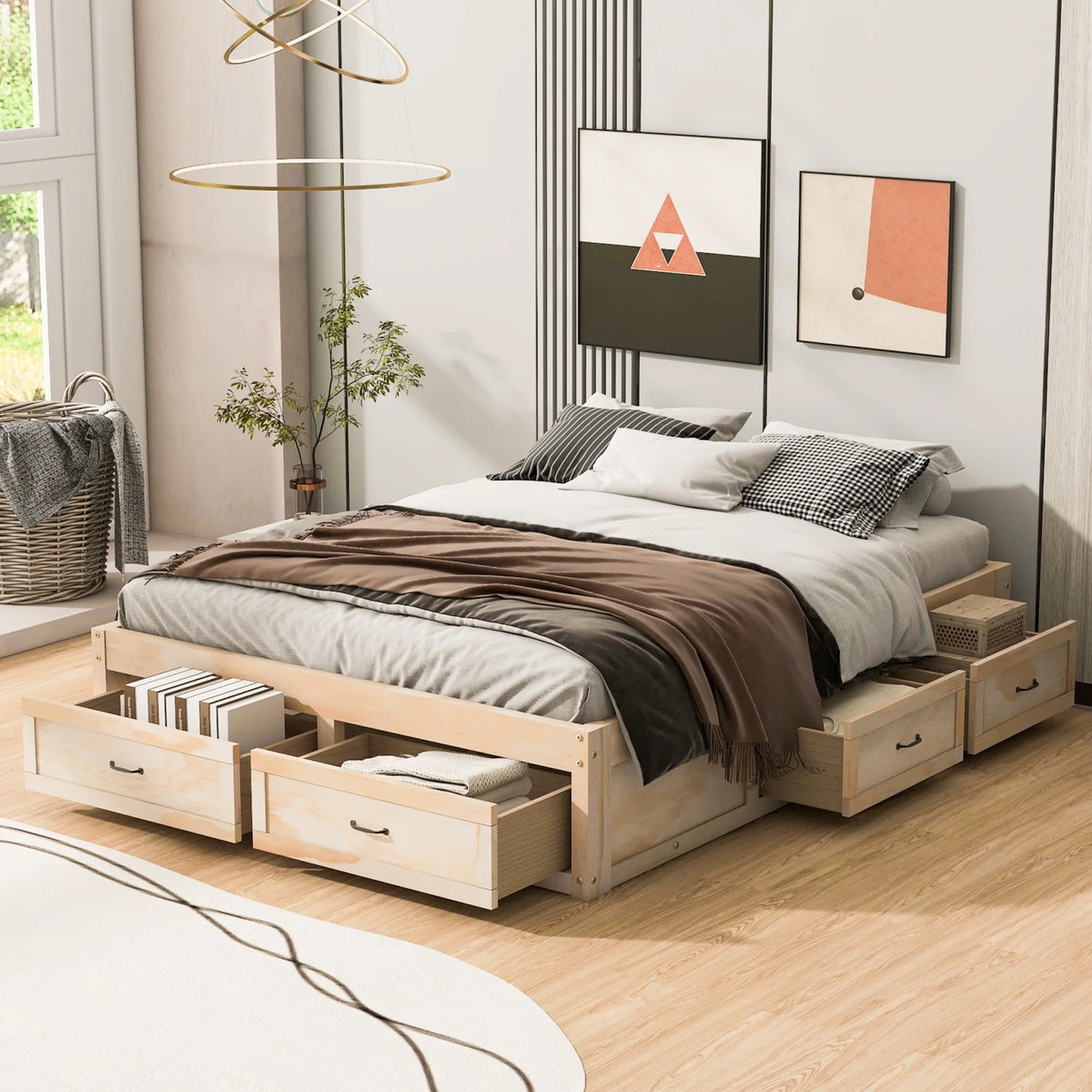 Full Size Wood Captain Bed with 6 Storage Drawers L245