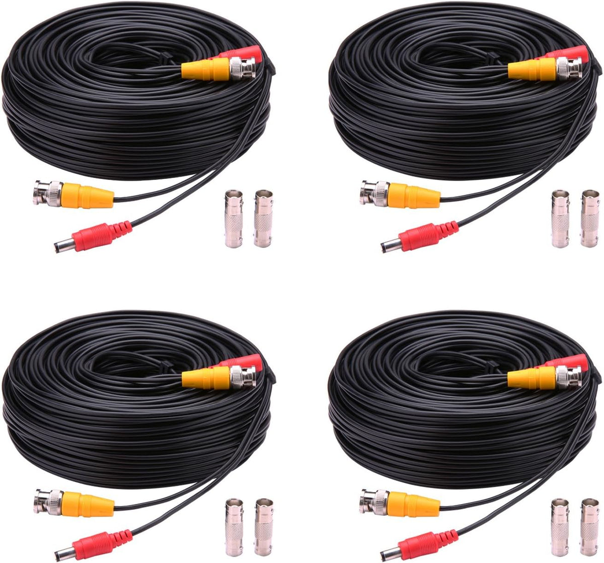 4x150ft Siamese BNC Video and Power Security Camera Cable with 2 Female Connectors, White, Pack of 2 Y1096