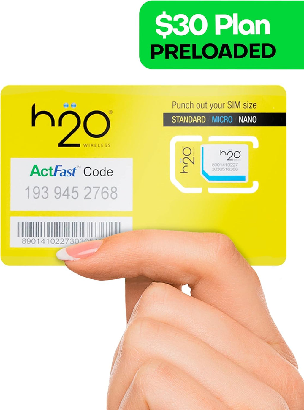 H2O Wireless SIM Card $30 Plan Preloaded Triple-Cut SIM with Unlimited Data and 6GB High-Speed 4G LTE/5G Data Coverage (120-Day Plan) I936