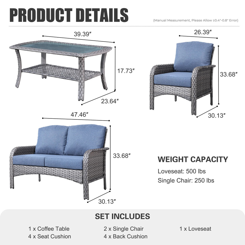 4 Pieces Outdoor Wicker Sectional Couch with Cushions G8405