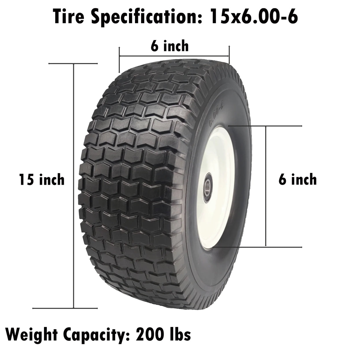 Flat Free Lawn Mower Tires 15x6.00-6 with Bearings T2315