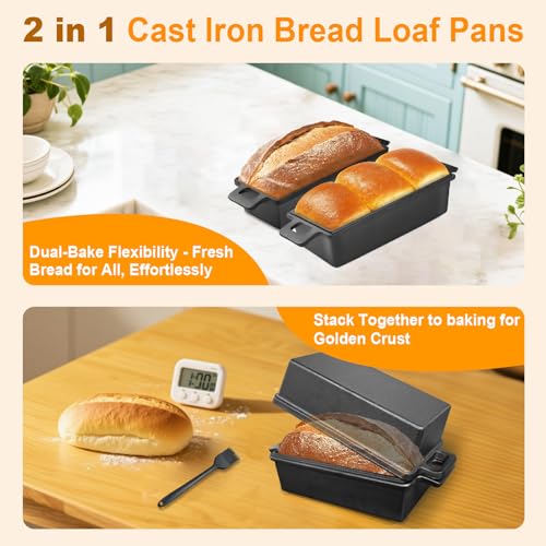 Cast Iron Bread Loaf Pan with Lid 9x5 Inch Set of 2 O75431