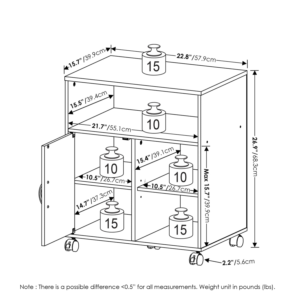 Under Desk Printer Holder with Wheels W682