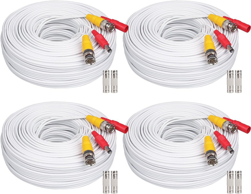 4x150ft Siamese BNC Video and Power Security Camera Cable with 2 Female Connectors, White, Pack of 2 Y1096