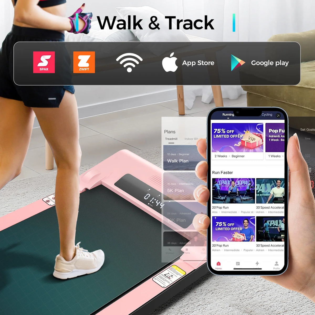 Pink Walking Pad Under Desk Treadmill X91298