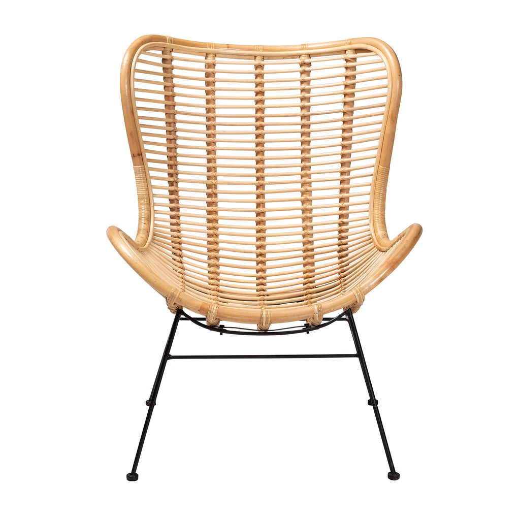Natural Brown Rattan and Black Metal Accent Chair G649