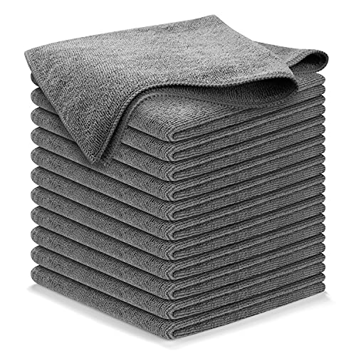 Grey 12 Pcs Microfiber Cleaning Cloth R86294