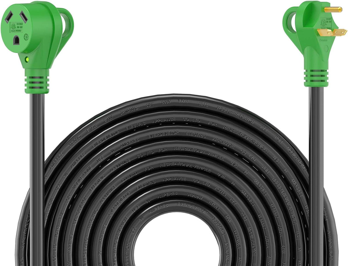 30 Amp 50 Feet RV Power Extension Cord with LED Power Indicator and Cord Organizer U5383