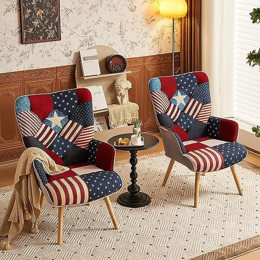 Accent Chair High Back Armchair Linen Fabric Solid Wood M662