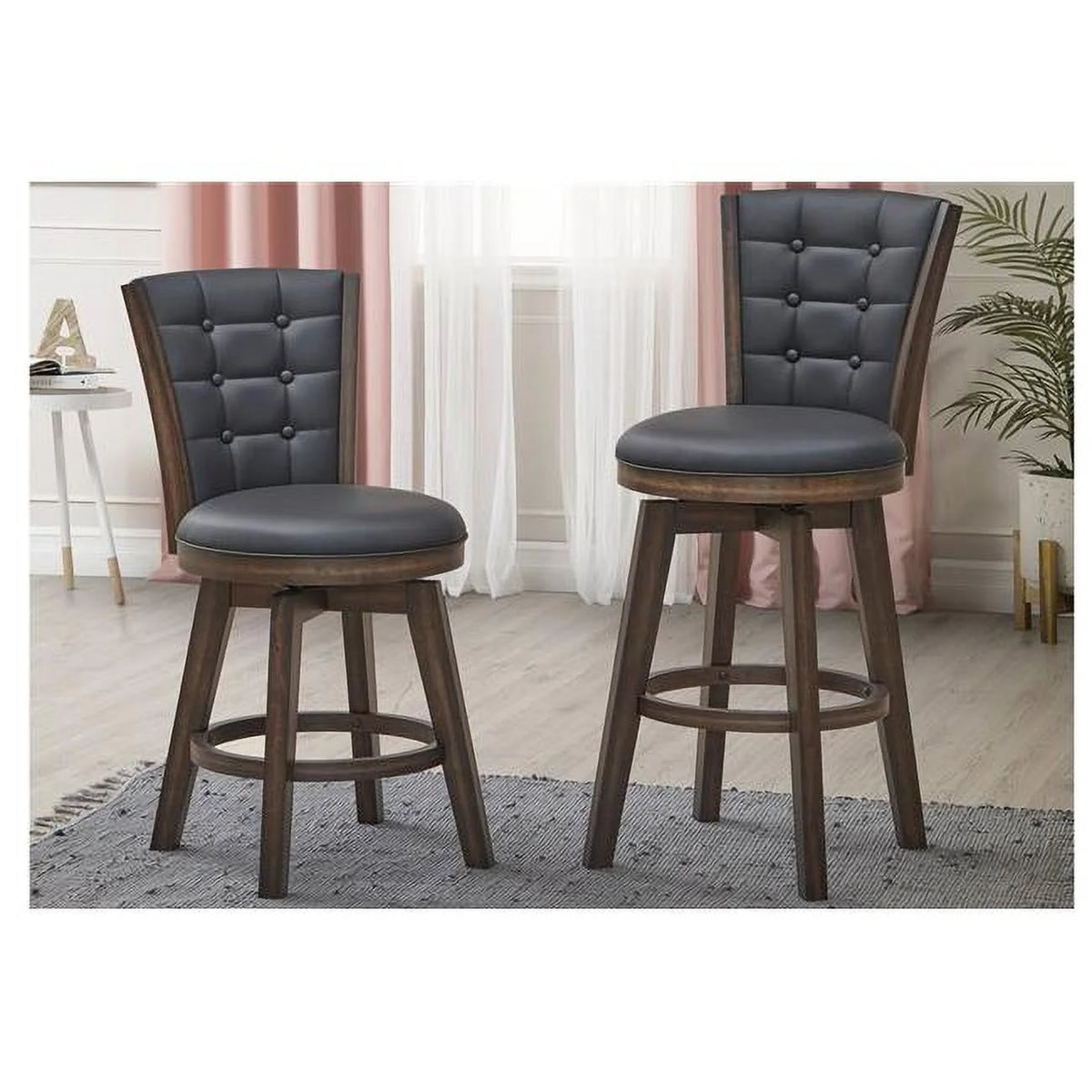 Black Faux Leather Swivel Counter Chair Set of 2 W351955