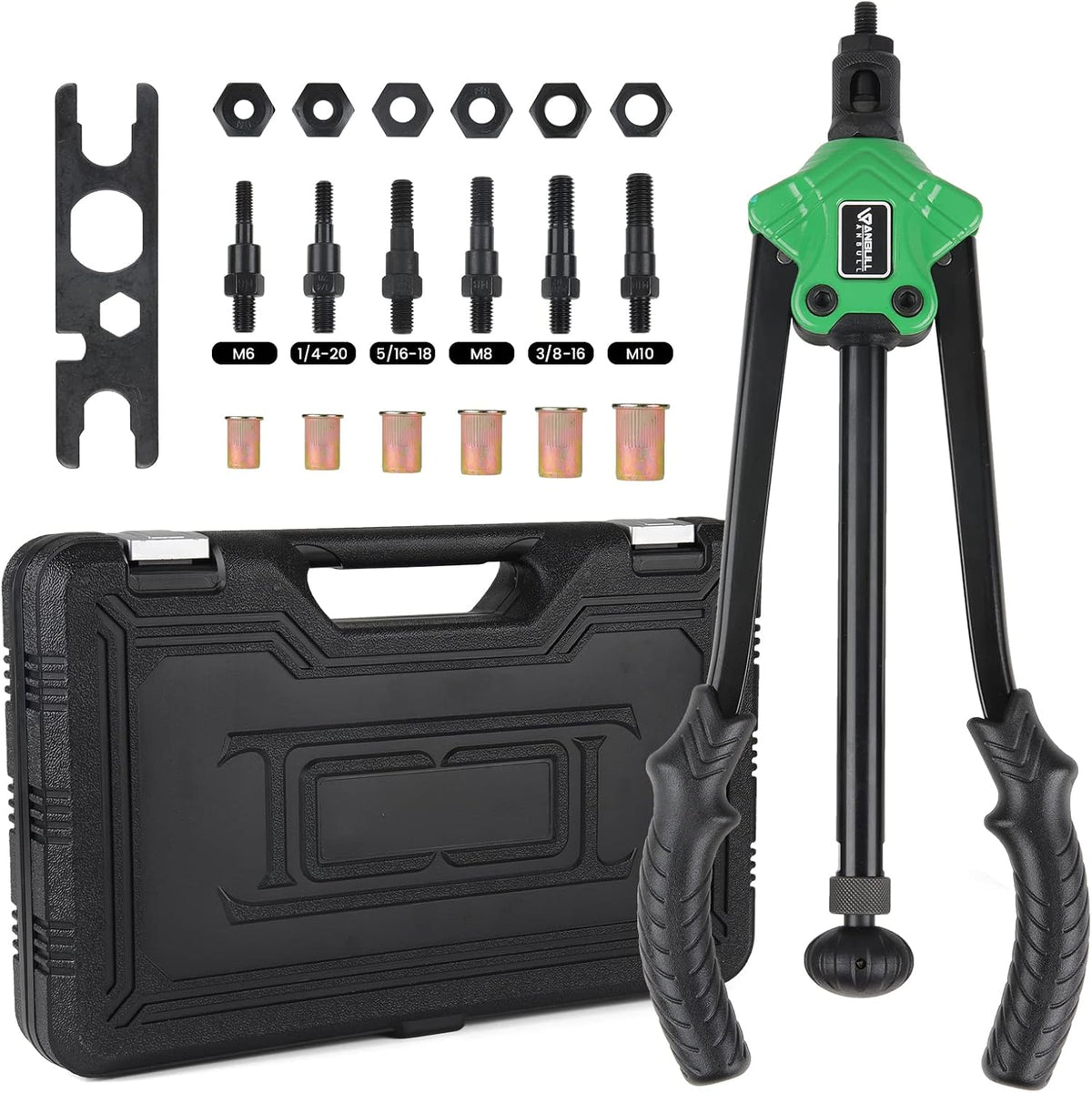 16" Rivet Nut Tool Kit with 6 Metric and SAE Mandrels, 30PCS Rivet Nuts P942