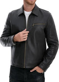 Leather Jacket Men Lambskin with Full Zip Front F634