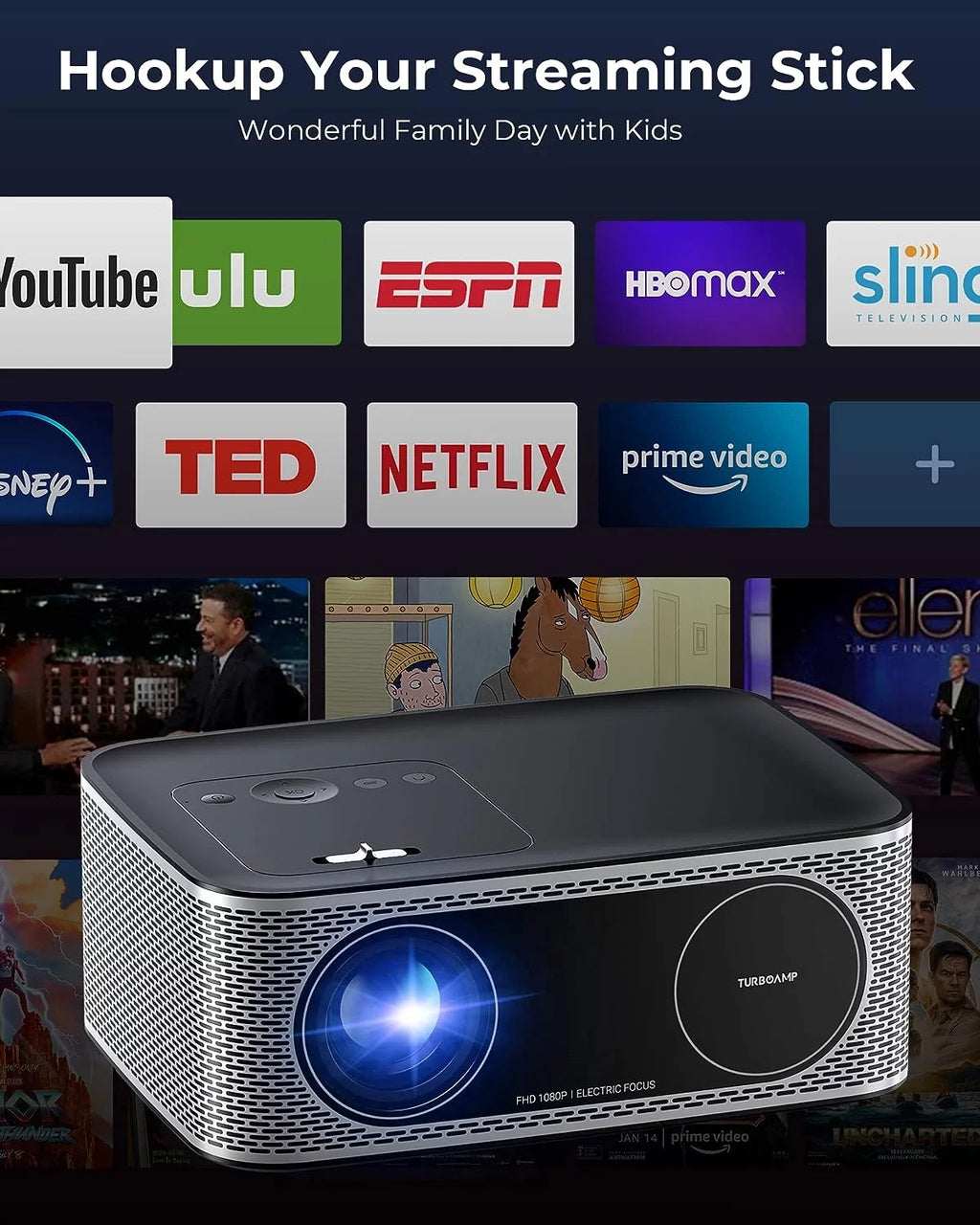 4K Projector with Wifi and Bluetooth, 5G 1080P 300 ANSI Lumen B62785