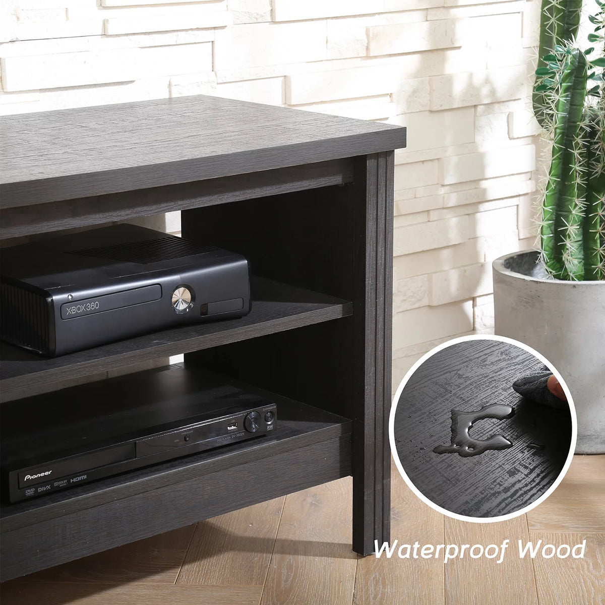 Black Wood TV Stand with 4 Cubby E5123