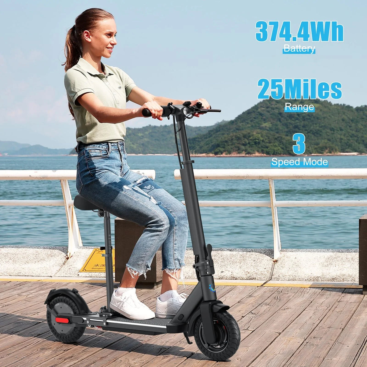 Electric Scooter Foldable 25 Miles Range 20 mph Silver Z857