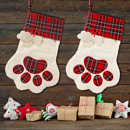 2 Pieces 17.7 Inch Christmas Pet Stockings Buffalo Plaid W26005