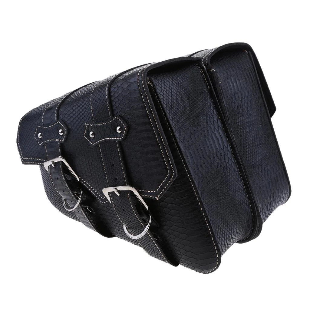 Black Leather Motorbike Pannier Saddle Bag V10313