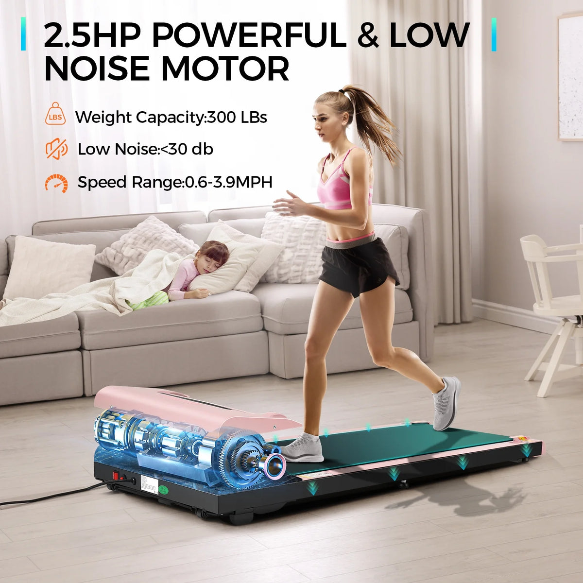 Pink Walking Pad Under Desk Treadmill X91298