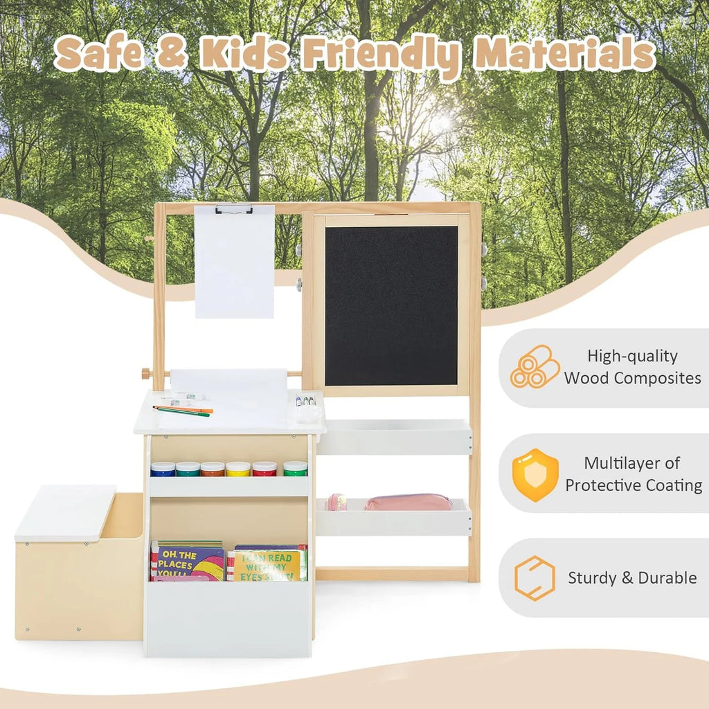 Kids Art Table and Chair Set, 3 in 1 Wood Activity Desk with Easel S164165
