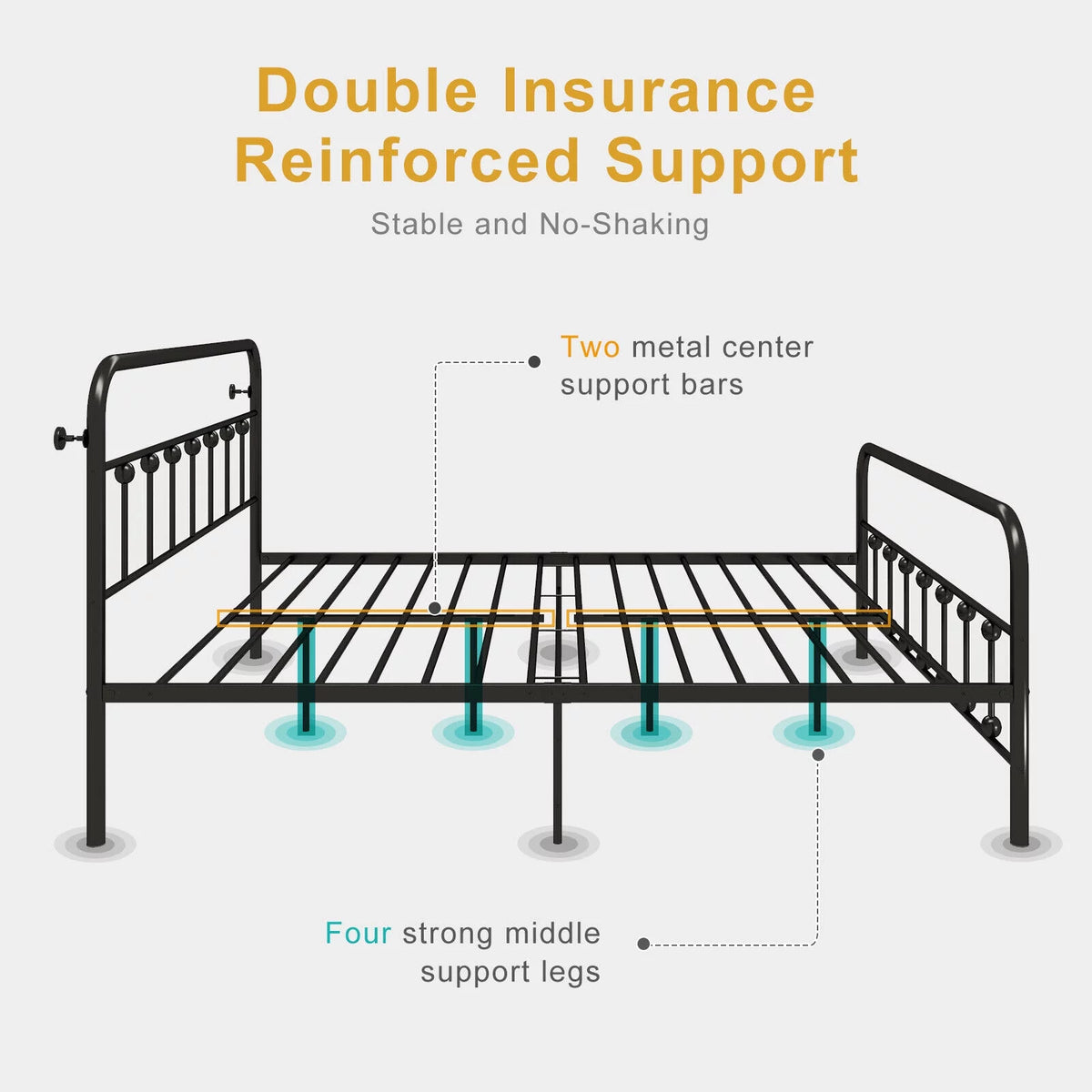 Queen Size Black Metal Bed Frame with Headboard and Footboard T6951
